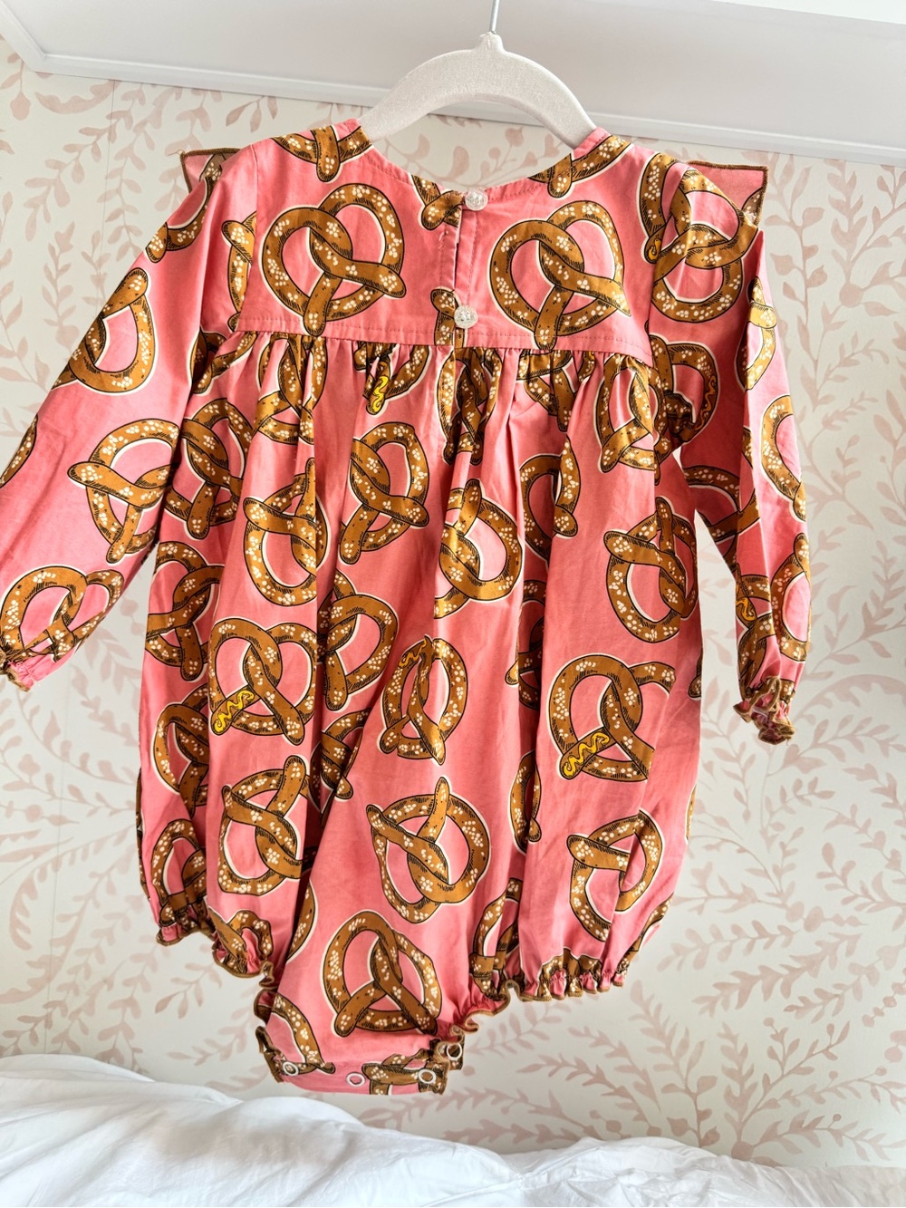 Pink Chicken Pink & Brown Pretzel Print Baby One-Piece